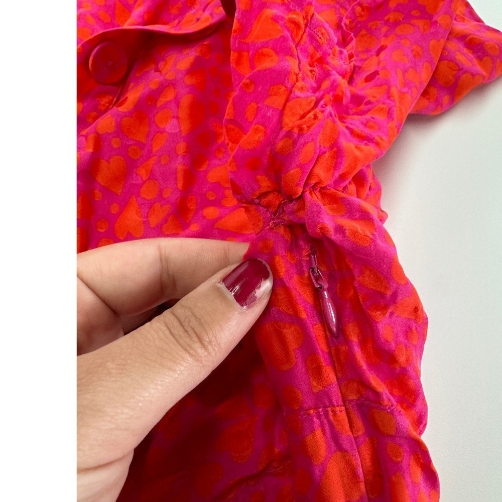Tara‎ Jarmon Dress Womens 44 Pink Orange Rozenn Heart Print Polo Midi - Picture 10 of 15